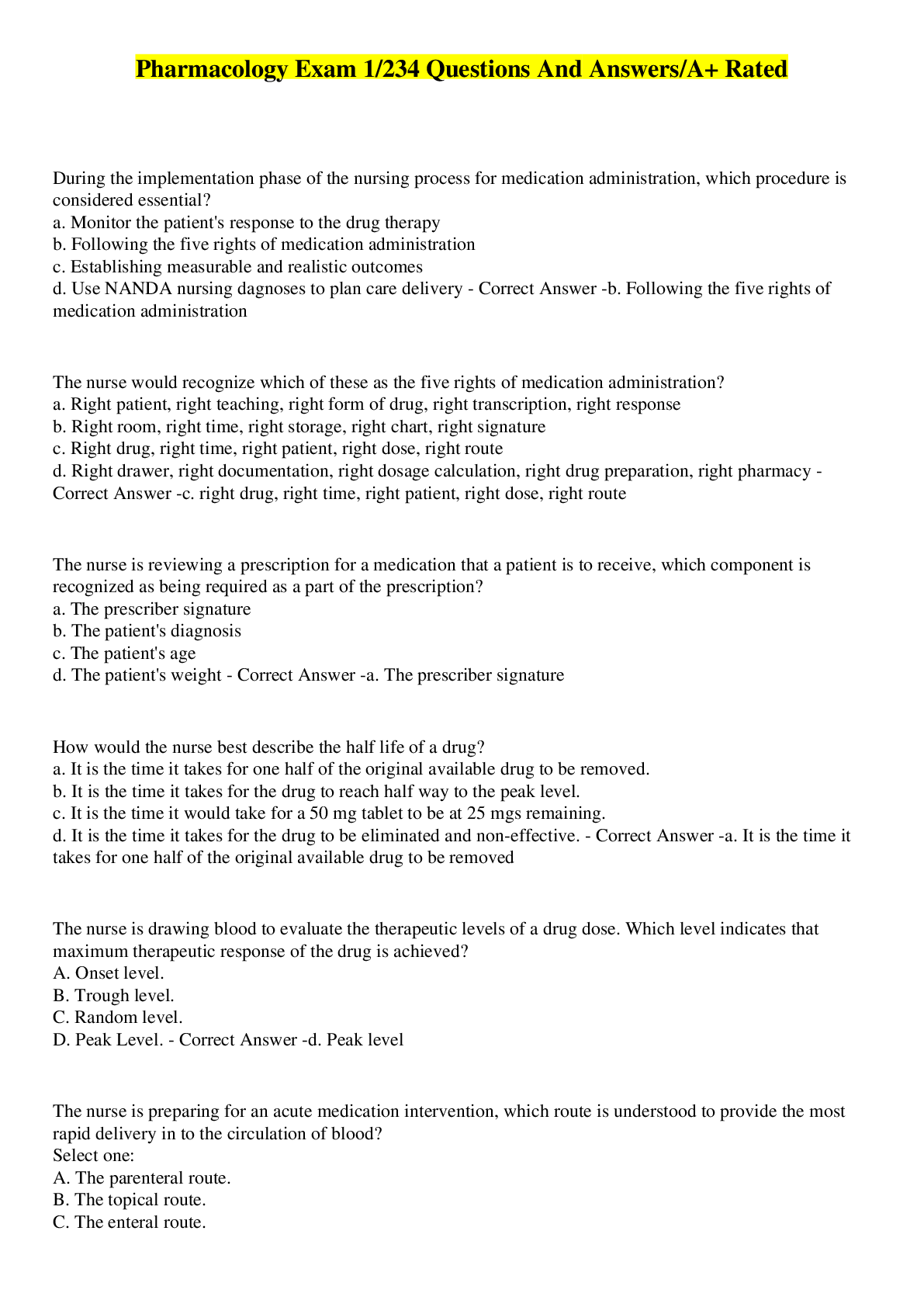 Preview image for Pharmacology Exam 1 Question And And Answers 2022